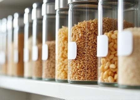 Close up of labeled kitchen canisters