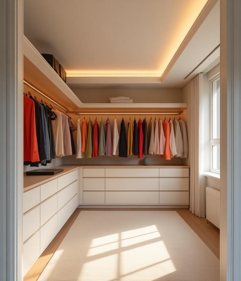 A perfectly organized custom walk-in closet in a New York apartment