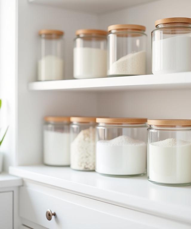 Perfectly organized modern pantry with glass containers