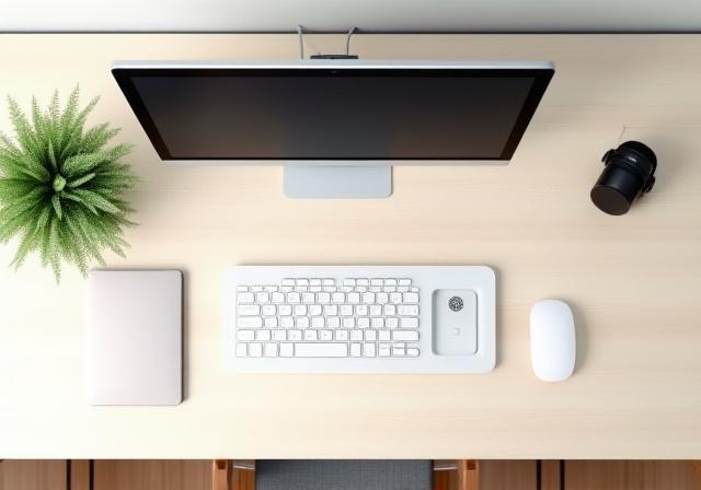 Clean desk with tech organization